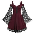 thumbnail image 2 of Mrat Gothic Vintage Lace Patchwork Women Dress Plus Size Goth Bandage Ladies Spaghetti Strap Dresses S-61 Wine XL, 2 of 6