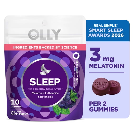OLLY Sleep Gummy Supplement, 3mg Melatonin, L-Theanine, Chamomile, Blackberry Zen Flavor, 10 Ct