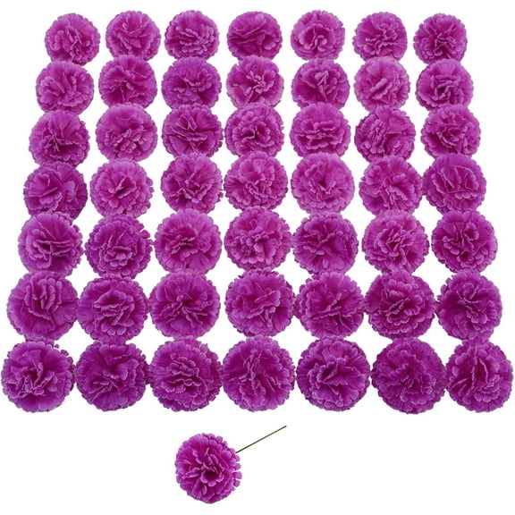 Silk Carnation Flower, 50 Purple Artificial Flowers, Used for Wedding Decoration DIY Handmade Flowers, Carnation Flower Diameter 3.5 Inches and 6 Inches Stem