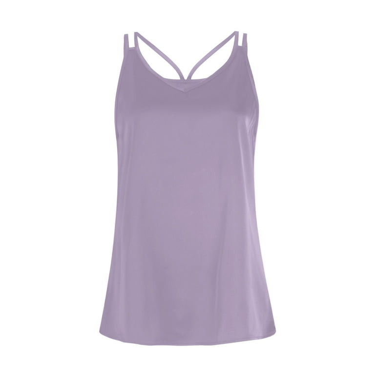 DENGDENG V Neck Tank Tops for Women Summer Silk Satin