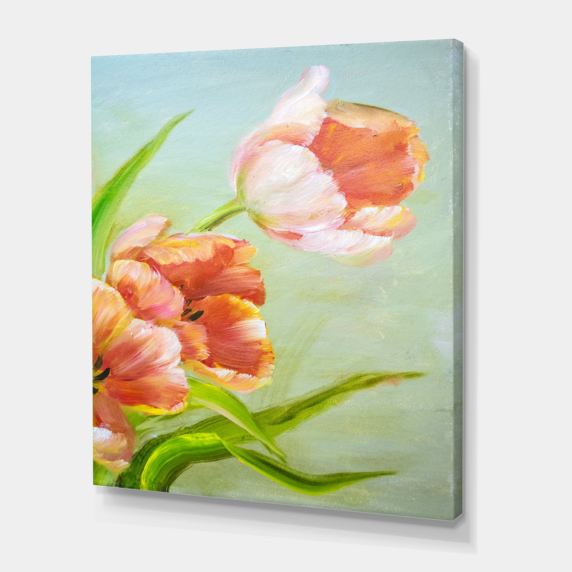Designart ' Ancient Red Tulips Flowers I ' Traditional Canvas Wall Art Print