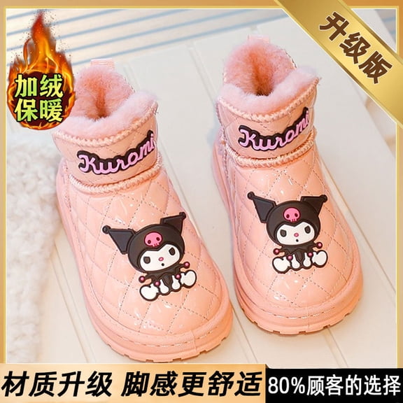 Kuromi Women's Snow Boots Non-slip and Wear-resistant Winter Style Fleece-lined Warm Large Cotton Shoes Waterproof Size 26-37