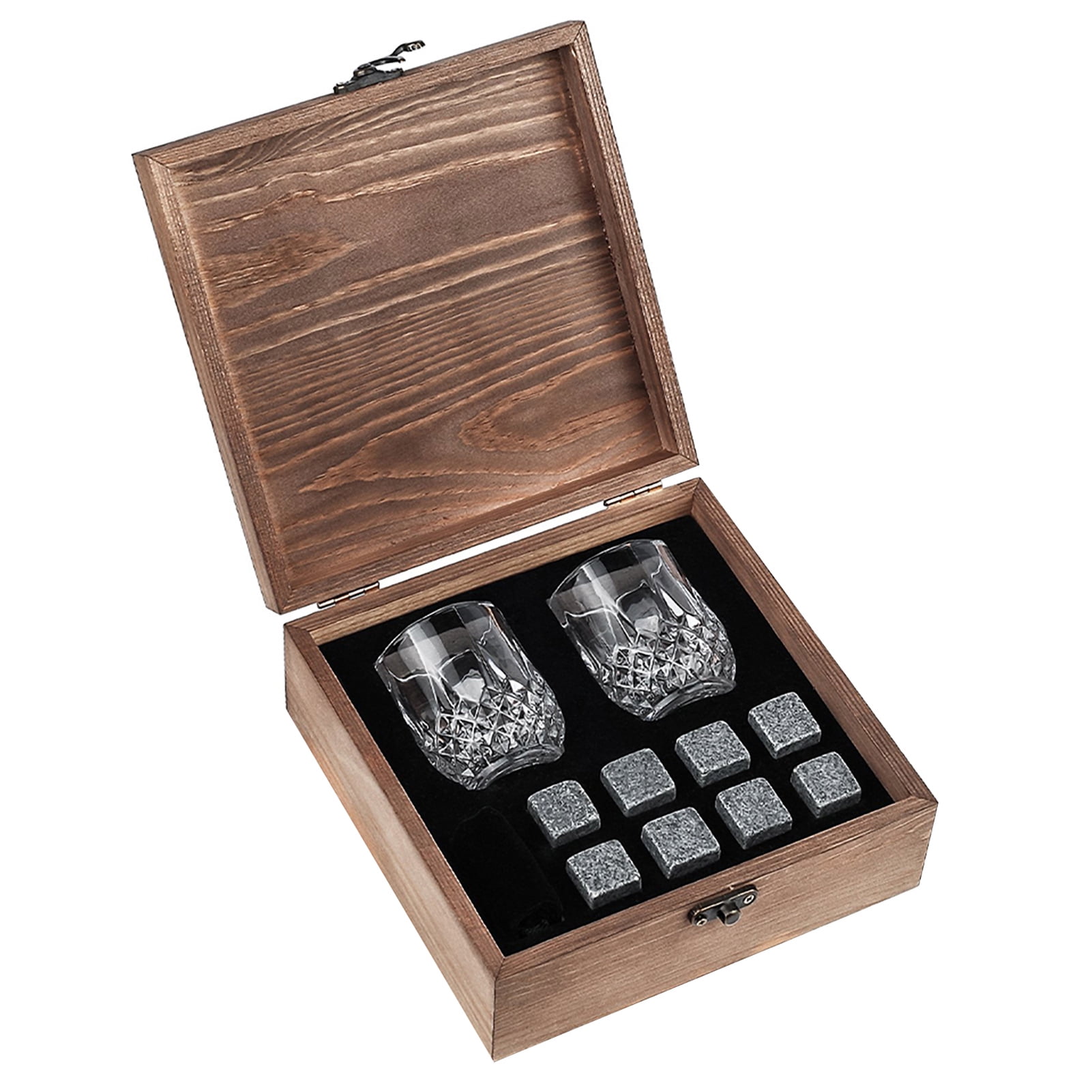 Amdohai 8pcs Whiskey Stones Set Chilling Stones 2 Glasses Wooden Box
