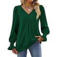 thumbnail image 2 of MORTTIC Women's Long Sleeve V-Neck Tunic Top - Dressy Casual Chiffon Blouse for Office Work and Everyday Wear, Green, XXL, 2 of 6
