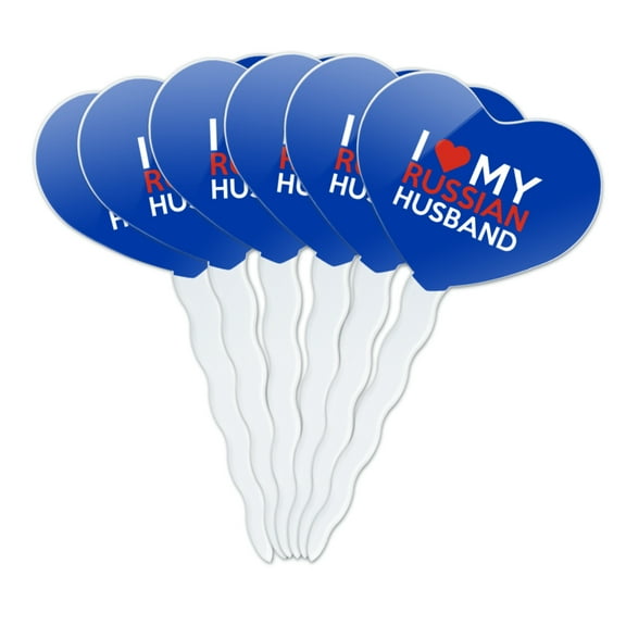 I Love My Russian Husband Heart Love Cupcake Picks Toppers Decoration Set of 6