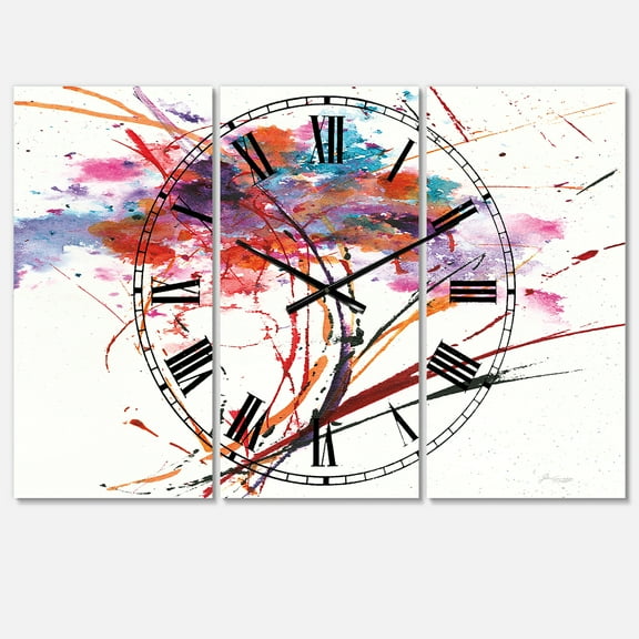 Designart 'Abstract Handpainted Red Flowers' Traditional Wall Clock