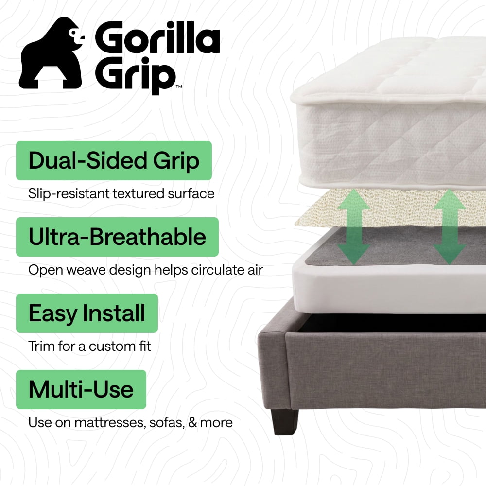 GORILLA GRIP Mattress Slide Stopper and Gripper, Keep Bed Topper Pad from Sliding, Queen