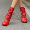 thumbnail image 2 of Caqnni Women's Low-heeled Ankle Boots Women Casual Flat Leather Retro Lace-Up Boots Side Zipper Plus Shoe Boots (6.5,Red), 2 of 7