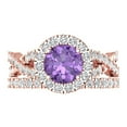 thumbnail image 2 of Clara Pucci 18K Rose Gold Round Cut 1Ct Simulated Alexandrite Engagement Ring + Matching Band - Luxury Box Included, 2 of 7