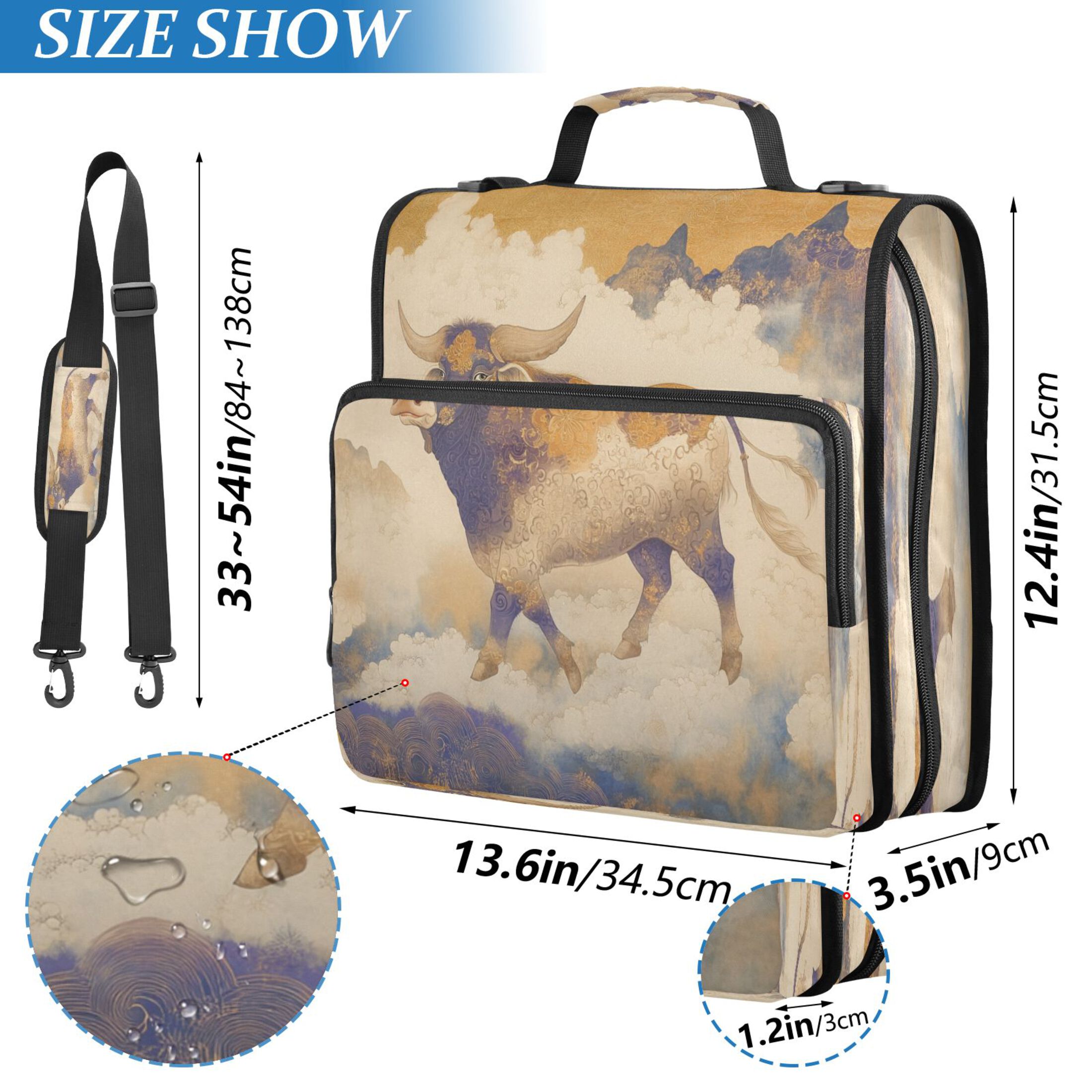 YAZAOO Zipper Binder trapper keeper Documents Organized Design The Ethereal Bull Printed