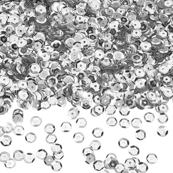 120G Sequin Paillettes Silver Flat Round Sequins Bulk 6mm Plastic PVC Art Glitters Embroidery Hole Loose Mini Iridescent Sewing Spangles for DIY Craft Wedding Christmas Ornaments Accessories