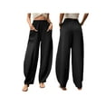 thumbnail image 5 of Liacowi Women Linen Pants Summer Casual Loose Elastic High Waist Wide Leg Palazzo Lounge Trousers Solid Color Capri Pants with Pocket, 5 of 6