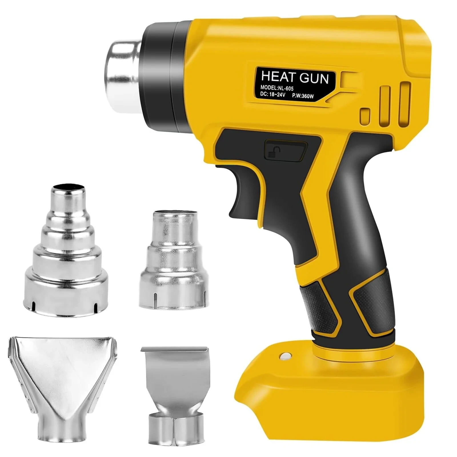 360W Cordless Heat Gun Compatible with DeWalt 20V Max Battery, Adjustable Temperature Hot Air Gun with 4 Nozzles, Portable Heat Gun for Shrink Wrap, PVC, Paint Removal (Tool Only)