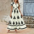thumbnail image 3 of Up to 30% off Summer Dress, Women's Summer Print Pocket Short Sleeved Dress With Flowing Beach Dress(Beige,S), 3 of 8