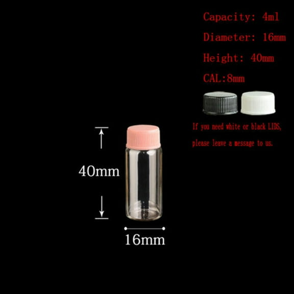 U8MO 2ml ~ 100ml Plastic Lid Glass Vial Jars Containers Essential Oil Bottle-2# 4ml 16*40mm