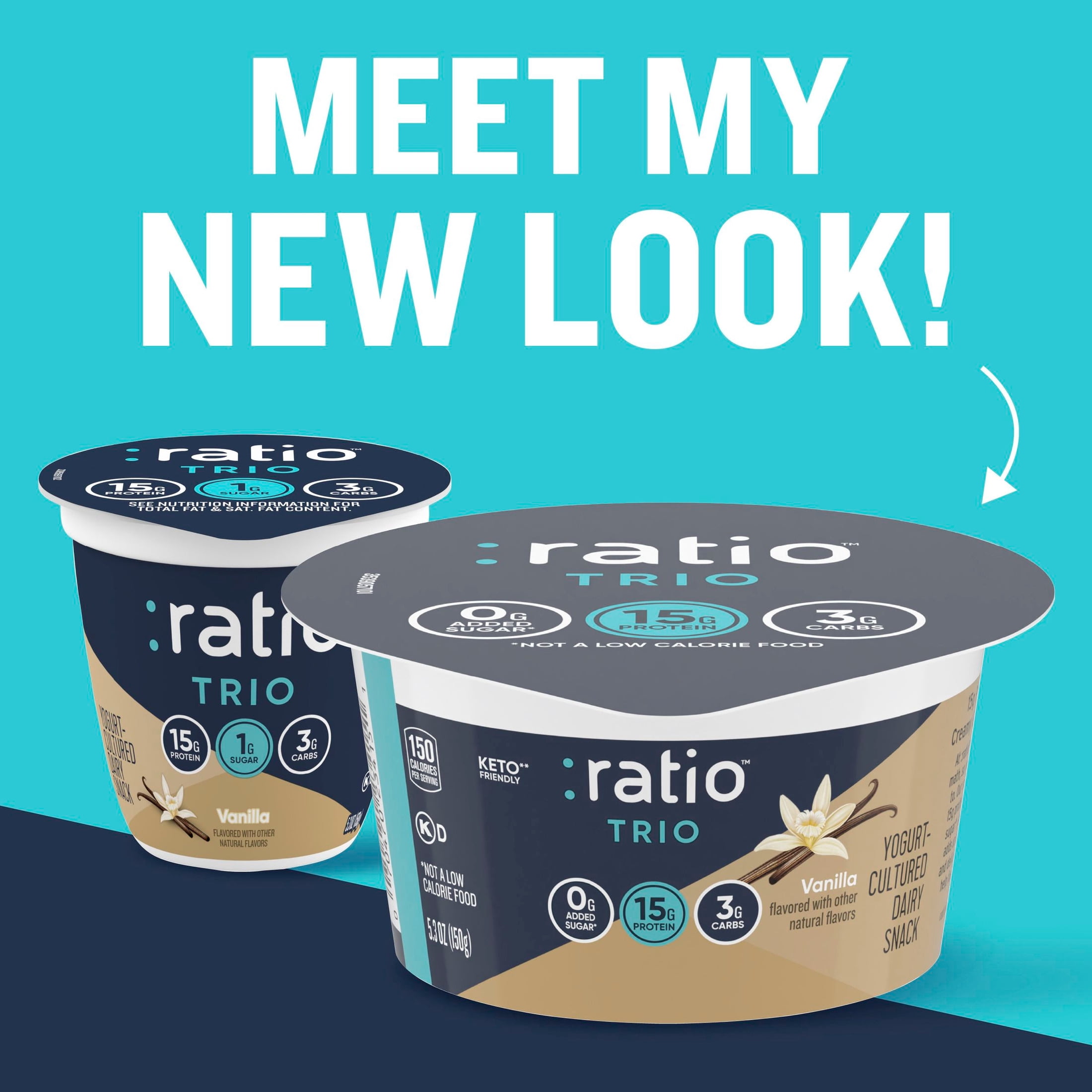 Ratio Trio Yogurt Cultured Dairy Snack, Vanilla, Keto Yogurt Alternative, 5.3 oz