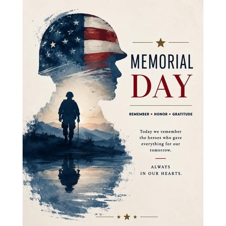 Affixzi Wall Art Patriotic Soldier Poster American Flag Memorial Day Decor Remembrance Veterans Tribute Unframed Paper Poster 24x36in