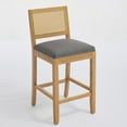 thumbnail image 4 of Set of 2 Solid Wood Rattan-Back Bar Stool, Matte Linen Cushion with High-Resilience Foam & S-Springs, Ideal for Rustic/Natural Style Kitchen Island, Low Bar in Dining Room & Café, 4 of 11