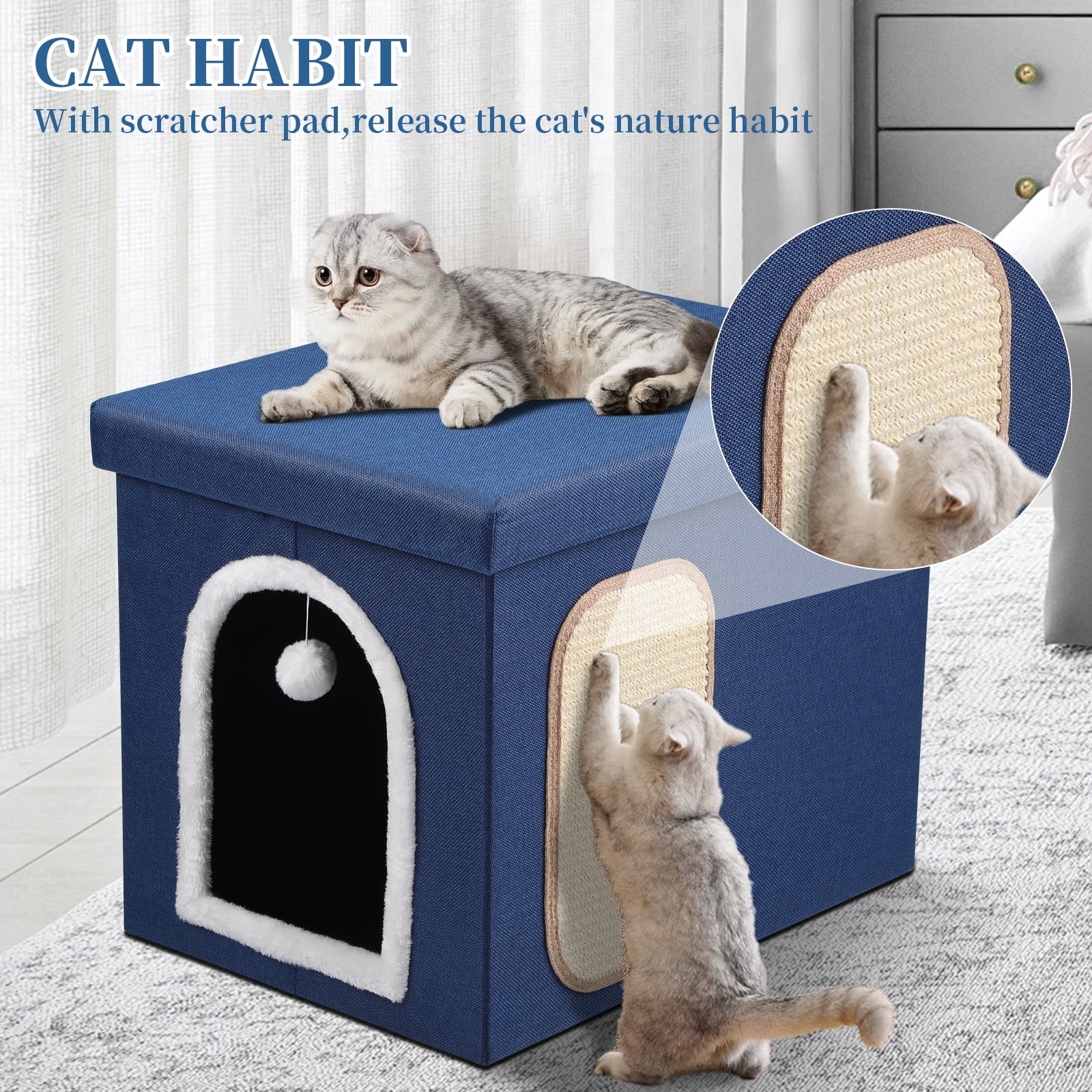 Cat Litter Box Enclosure Furniture, Foldable Hidden Litter Box with Mesh Storage Bag, Litter Box Furniture with Waterproof Inside, Easy Clean