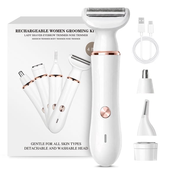 JTF Smyeviva Electric Razor for Women 4 in 1 Electric Bikini Trimmer Rechargeable Portable Shaver for Women White