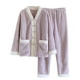 thumbnail image 3 of Feancey Fleece Pj Sets for Women Warm Lounge Set Winter Flannel Button Down Sleepwear Thicken Casual Thermal Loungewear Outfits with Pockets Purple M, 3 of 5