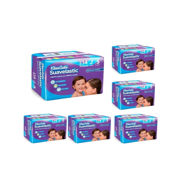 Pack de 6 Pañal Suavelastic Max Jumbo de 14 piezas Kleenbebe Jumbo 14 pzas