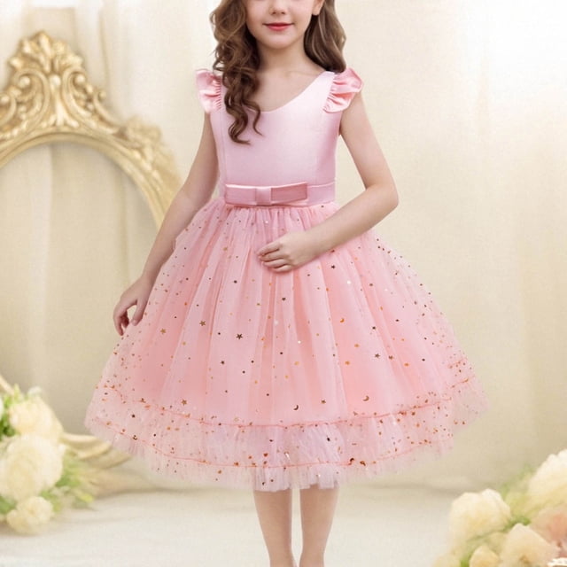 YUNAFFT Robe Sans Manches Princesse en Tulle avec Nœud, Robe de Fête Légère pour 2-10 Ans