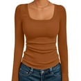 thumbnail image 3 of Womens Long Sleeve Shirts Square Neck Tops Ribbed Knit Basic Crop Tops Fall Outfits Fashion Clothes Orange Red XXXL, 3 of 8