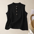 thumbnail image 2 of Cotton Linen Tank Top for Women Crew Neck Sleeveless Loose Fit Button Casual Tee Shirts Summer Fashion Blouses, 2 of 5