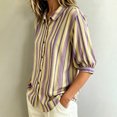 thumbnail image 5 of PBFRDSJ Womens 3/4 Sleeeve Striped Button Down Shirt Vintage Collar Loose Fit Casual Blouse for Office Business, 5 of 8