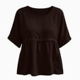 thumbnail image 4 of QUNYINEY Cotton Linen Casual T Shirts for Women Short Sleeve Summer Crew Neck Tops Pleated Solid Loose Fit Pullover Shirts, 4 of 6