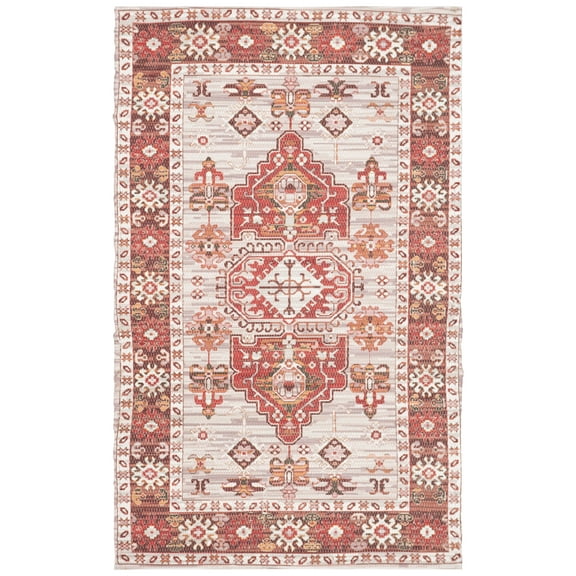 SAFAVIEH Saffron Seanna Oriental Polyester Area Rug, Terracotta/Ivory, 3' x 5'