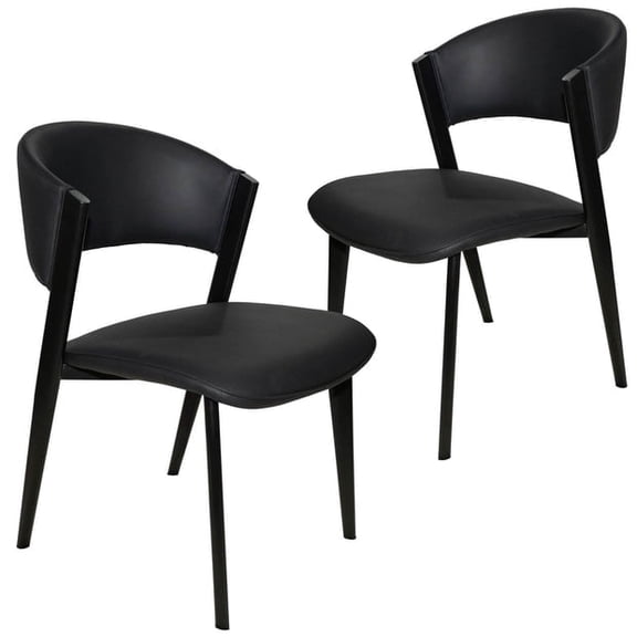 LeisureMod Dining Chair Upholstered in Leather with Curved Open-Back Design Waterfall Edge Seat and Powder Coated Iron Legs for Modern Home and Kitchen Aspen Collection Set of 2 in White