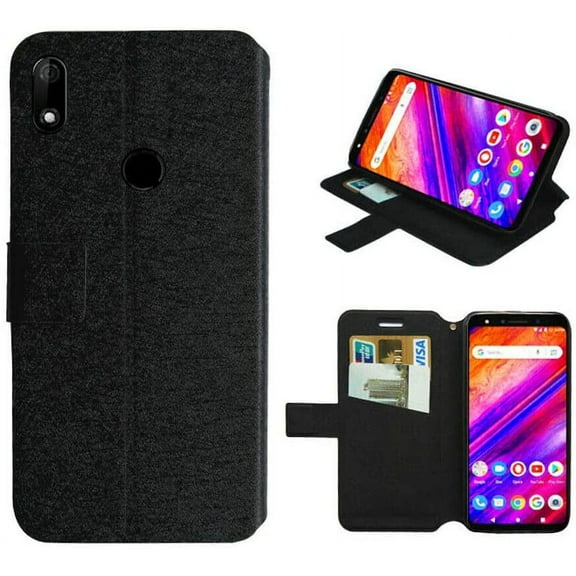 Golden Sheeps Flip Case Compatible for BLU Studio View 2019-6.0” Magnetic Leather Wallet Pouch Cover Case Card Holder with a Viewing Stand (Black)