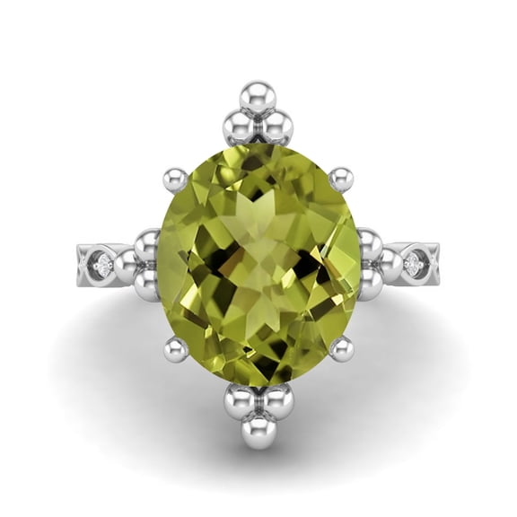 12X10mm Oval Peridot Solitaire 925 Sterling Silver Beaded Women Valentines Day Gifts Ring