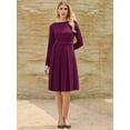 thumbnail image 2 of DARING DIVA Long Sleeve Pleated Crew Neck Belted A-Line Dress M Purple, 2 of 6