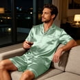 thumbnail image 5 of Resicozy Men Satin Silk Pajamas Sets Short Sleeve Sleepwear Button-Down PJs Sets 2 Pieces Loungewear with Pockets Mint Green 3XL, 5 of 6