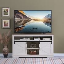 CoSoTower Farmhouse TV Stand for 65  inch Tv, 33" Tall Highboy Entertainment Center W/Sliding Barn Door, Rustic Media Console W/Storage Shelves, Wood Television Stand for Living Room, Antique White