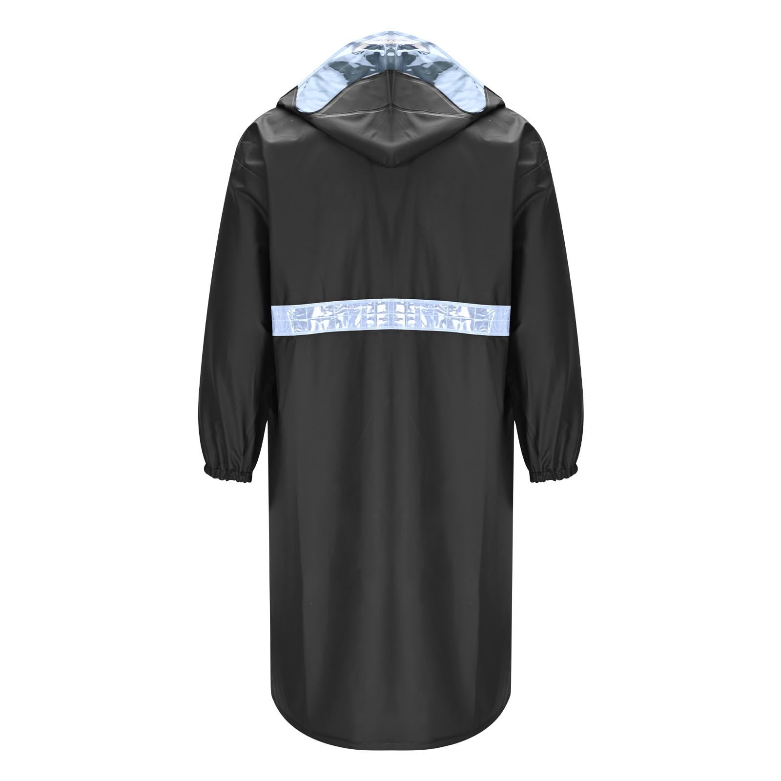 KeShDi Long Safety Rain Coats with Air Vents Reflective Stripes Hooded Raincoats Poncho Rainwear for Waterproof Work Rainstorm Proof PVC Hiking Raincoat Reflective Strip Black 2X