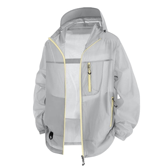 UPF 50 Sun Protection Jacket for Men Hooded Long Sleeve Zipper Lightweight Quick Dry Windbreaker Athletic Shirts with Pockets Gray L