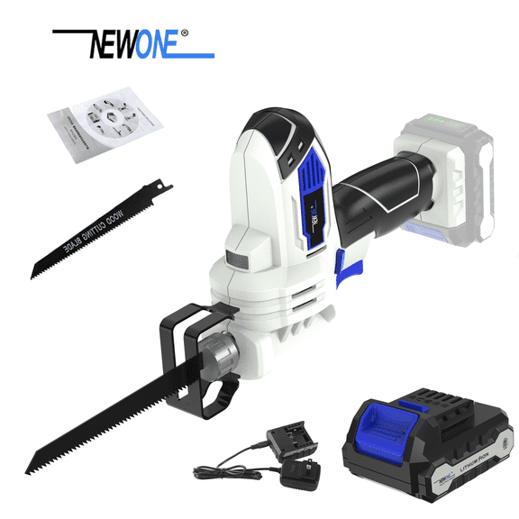 NEWONE 12V Cordless Reciprocating Saw with 1/2 inch Stroke Length 2A Battery 5 Saw Blades 0-3000RPM for Wood Metal PVC Pipe Cutting Smart Charger