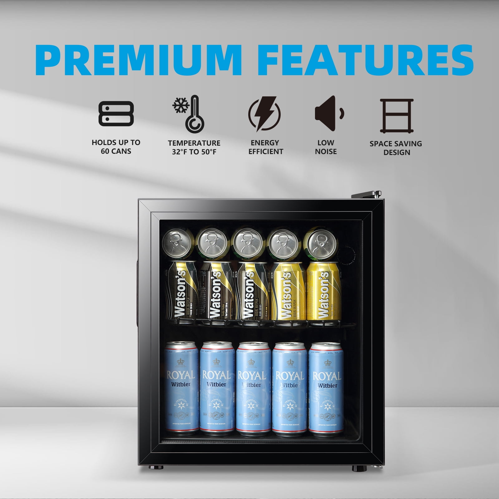 TACOOL 50Cans Mini Beverage Refrigerator Cooler, Mini Fridge with Glass Door 7 Temperature Setting for Home/Bar/Office