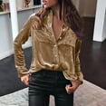 thumbnail image 3 of Scyoekwg Womens Long Sleeve Tops Dressy Casual Blouses Vintage Velvet Top Elegant Button Lapel Tunic Tops Comfy Soft Blouse (Khaki,S), 3 of 5