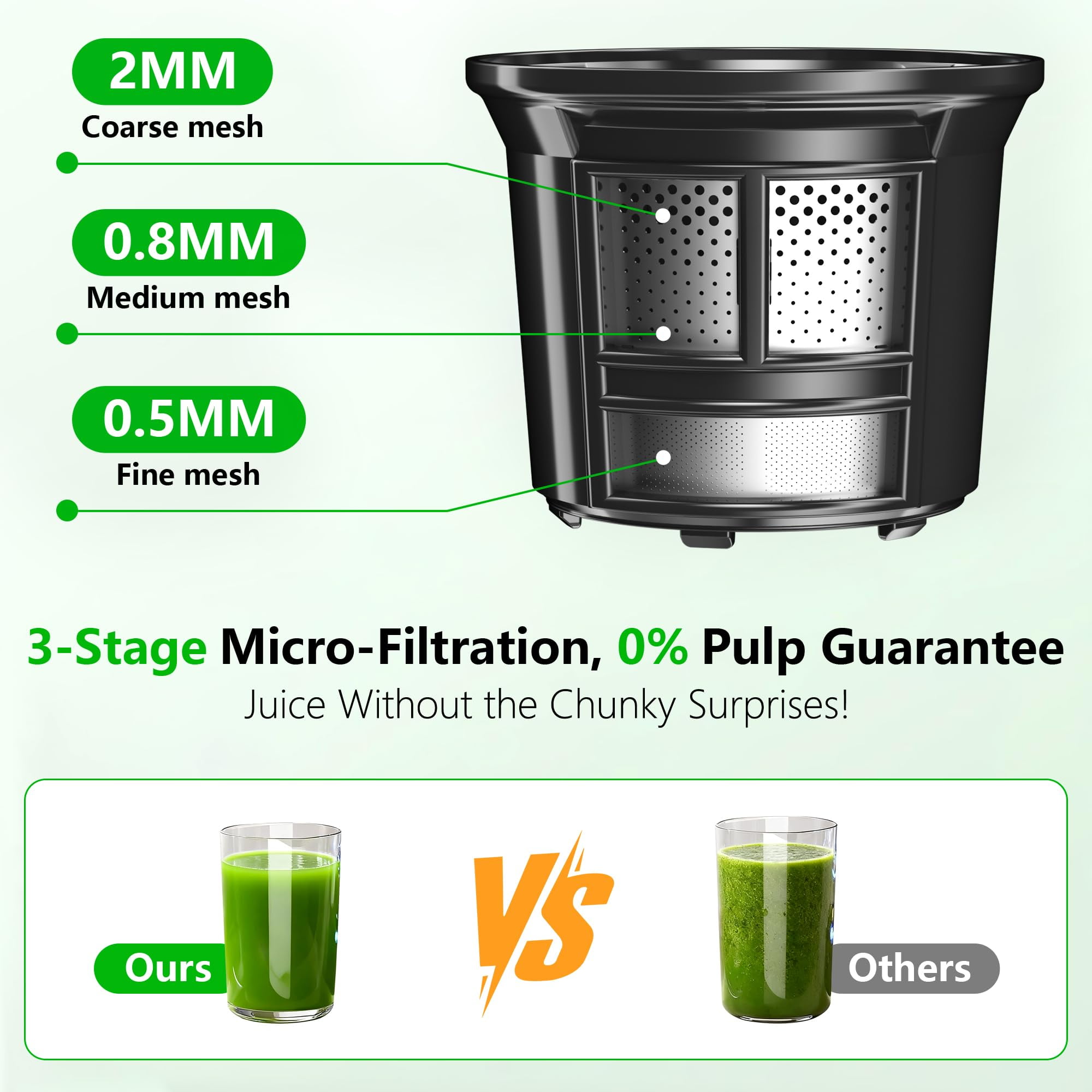 Cofiyard Cold Press Juicer, 6" Wide Feed Chute Slow Masticating Juicer Machine, Self Precut System, High Juice Yield, BPA-Free, Extra one Replace Juicer Strainer, Dark Gray