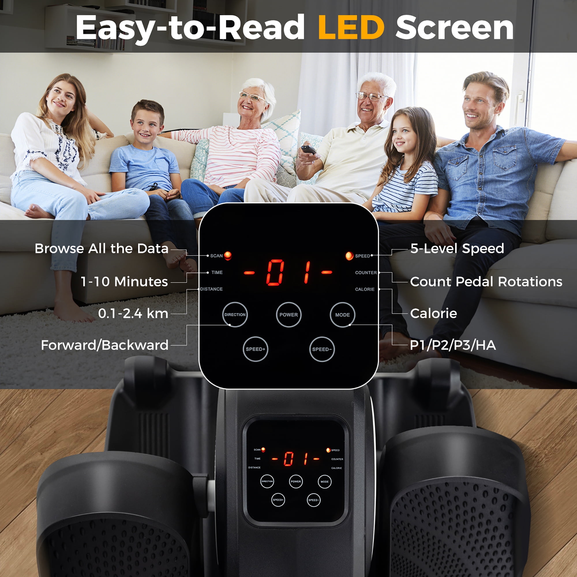 Gymax Under Desk Elliptical Machine w/ Display Monitor Remote Control for Home Office Black