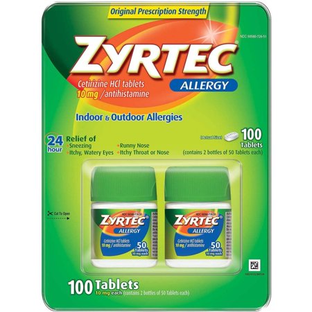 

Zyrtec Cetrizine HCl/Antihistamine - 10mg/100 CYQUIO