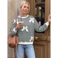 thumbnail image 2 of Women Striped Crew Neck Sweatshirt, Cute Bow Decor Long Sleeve Casual Pullover Top for Fall Daily Streetwear, 2 of 12