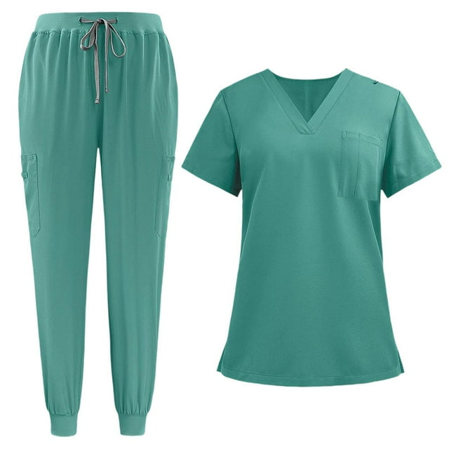 Conjunto De Uniforme Médico Para Mujer, Cuello En V Y Pantalones Deportivos Para SPA, Cosmetología, Tienda De Mascotas, Verde, L