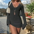 thumbnail image 5 of Women'S Swimsuit Coverup Long Sleeve Crochet Beach Cover Up Mini Dress, 5 of 7