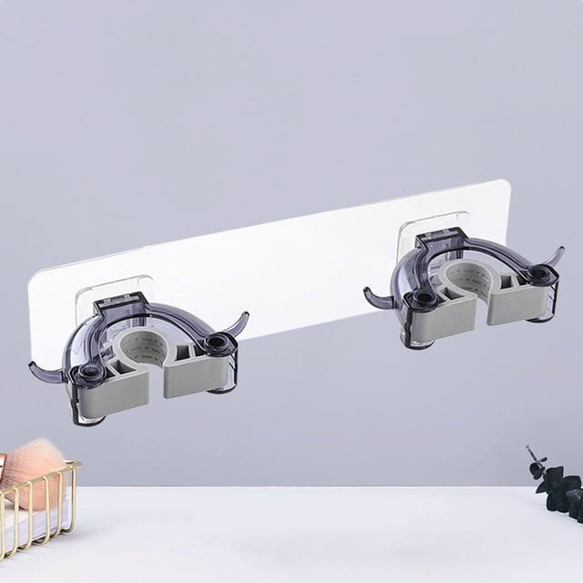 unbranded Soporte Para Trapeador Doble Clip Negro Organizador De Cocina Hogar Sin Taladro Resistente Y Multifuncional